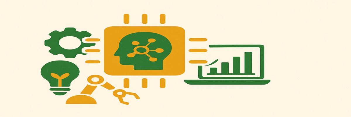 A collage of AI farming tools and futuristic agriculture concepts.